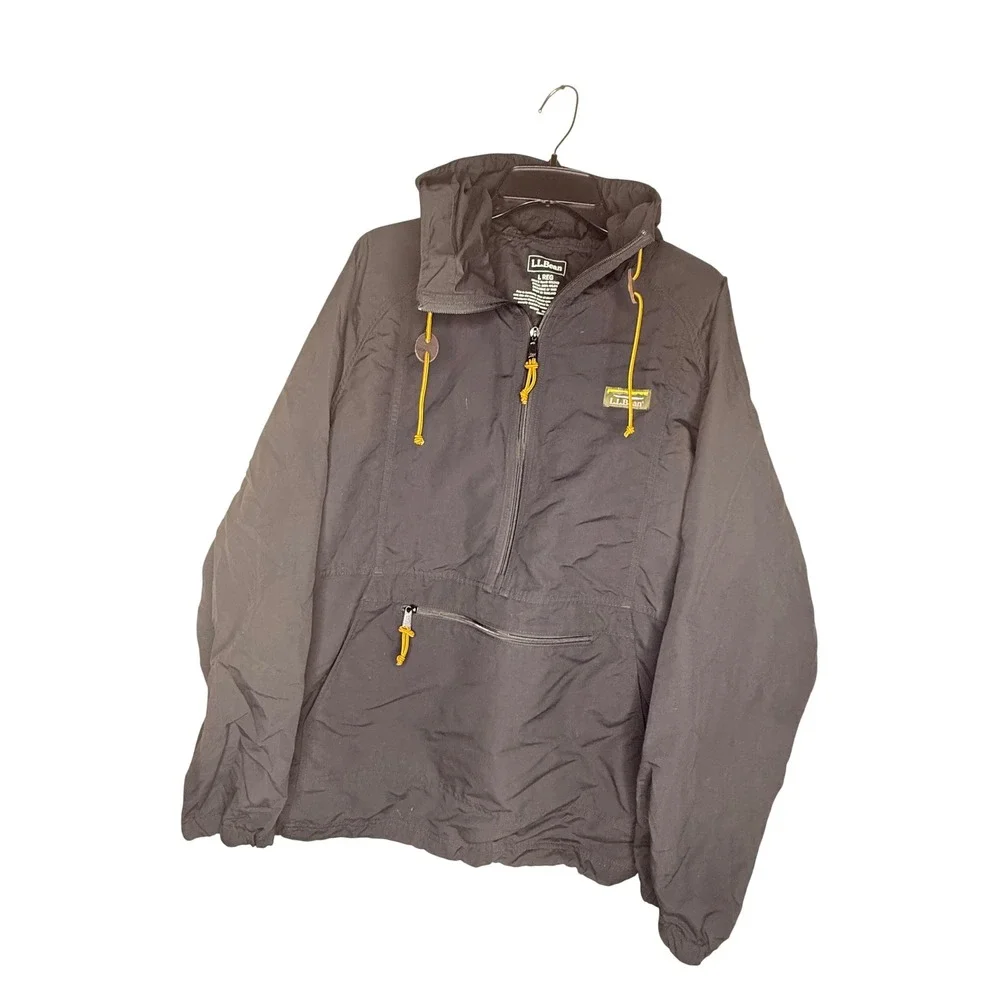 L.L.Bean Mountain Classic Anorak Men's L Black Utility Hooded Windbreaker 501342